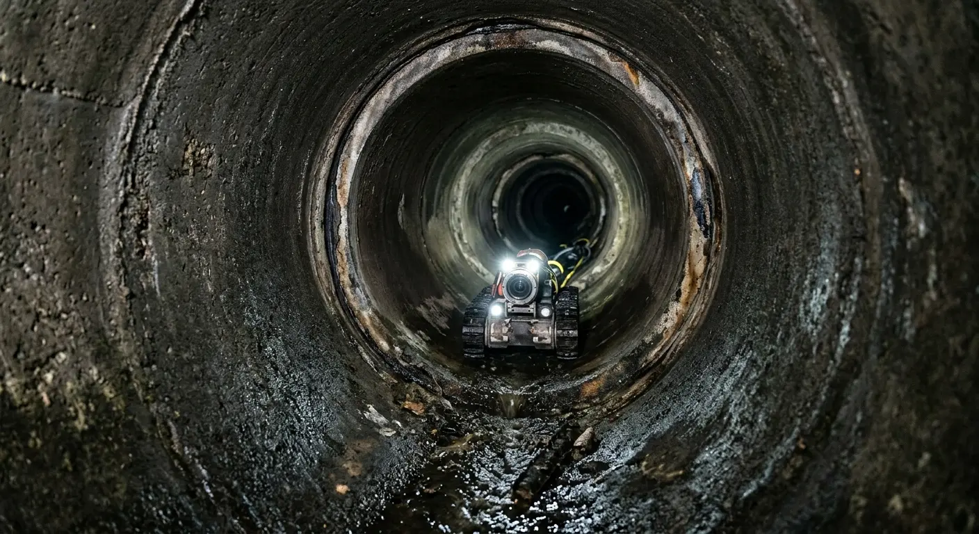 Robotic sewer camera inspecting pipe interior for Sewer Line Cleaning in Cameron Park
